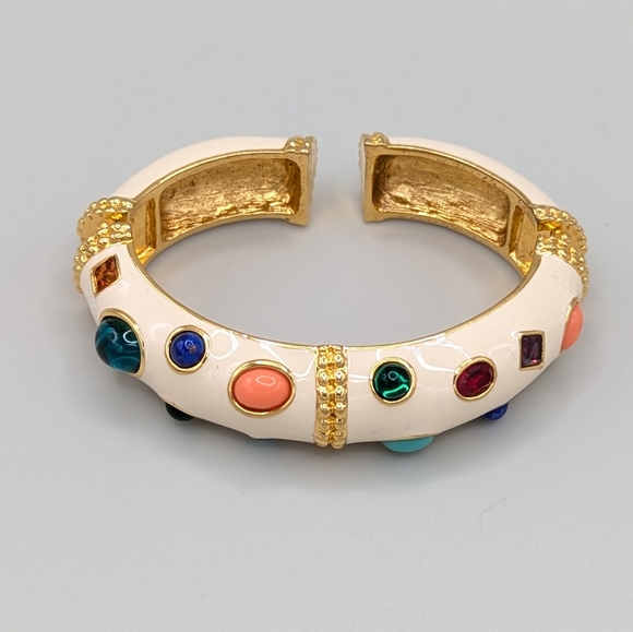 Kenneth Jay Lane Jeweled Enamel Double Hinged Cuff Bracelet - Picture 6 of 13